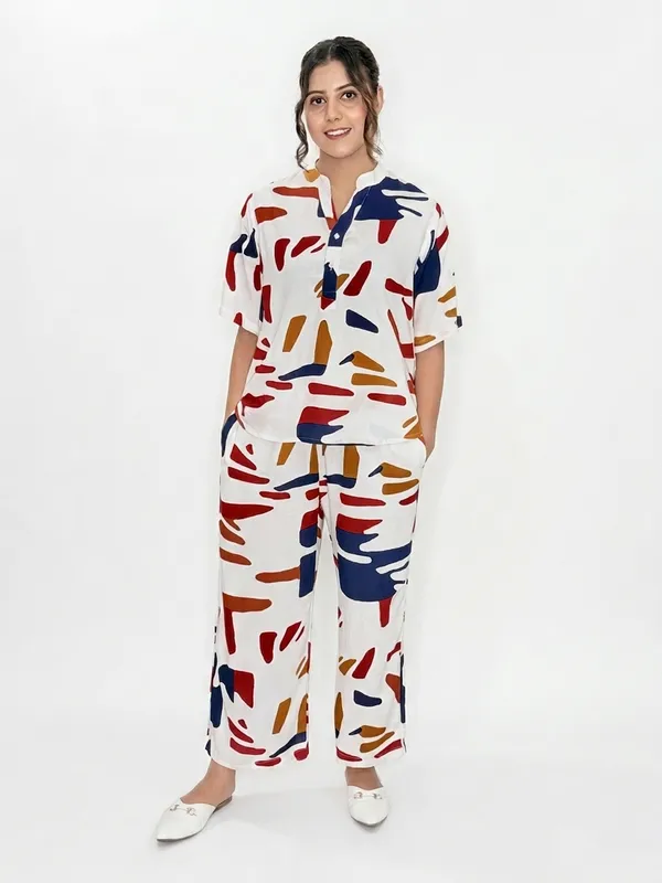 White_Abstract_Print_Rayon__Palazzo_Co_Ord_Set_For_Women