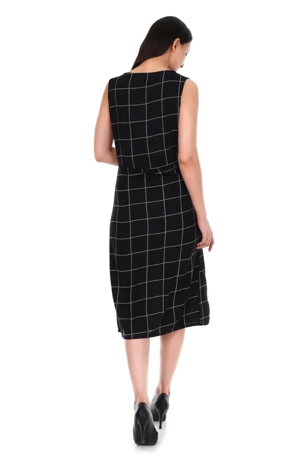 Black_Windowpane_Check_Rayon_Sleeveless_Midi_Dress_For_Women