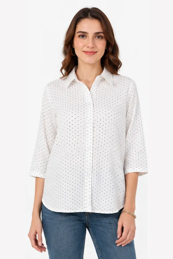 White_Polka_Dot_Cotton_Relaxed_Fit_Formal_Shirt_For_Women
