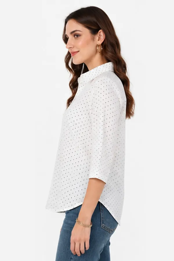 White_Polka_Dot_Cotton_Relaxed_Fit_Formal_Shirt_For_Women