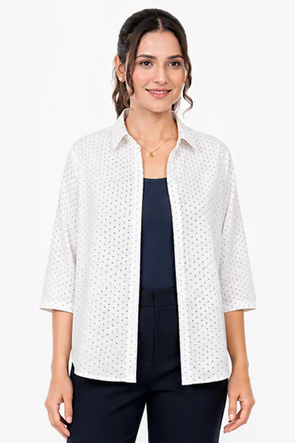 White_Polka_Dot_Cotton_Relaxed_Fit_Formal_Shirt_For_Women