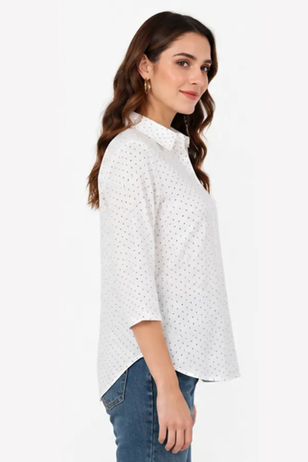 White_Polka_Dot_Cotton_Relaxed_Fit_Formal_Shirt_For_Women