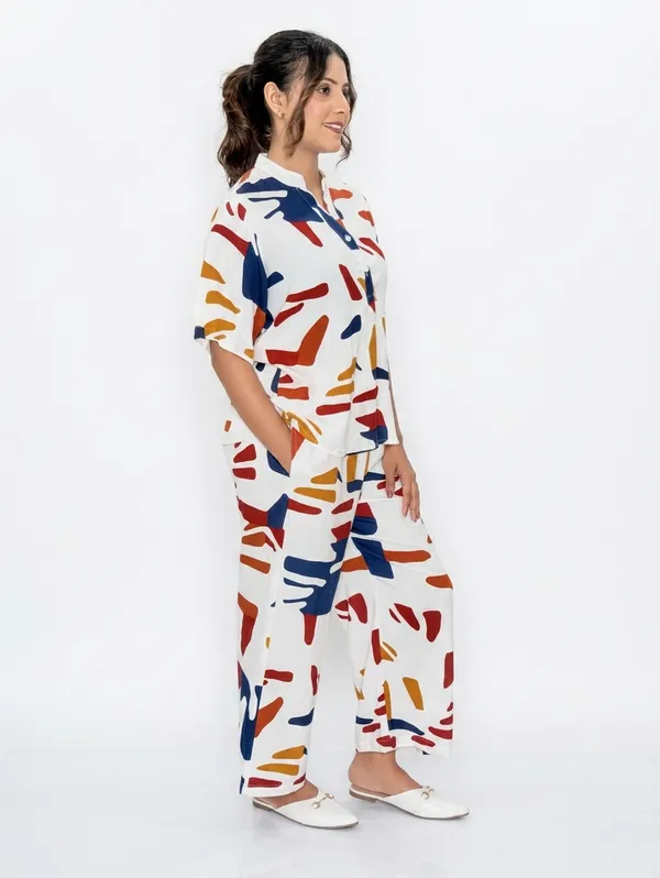 White_Abstract_Print_Rayon__Palazzo_Co_Ord_Set_For_Women