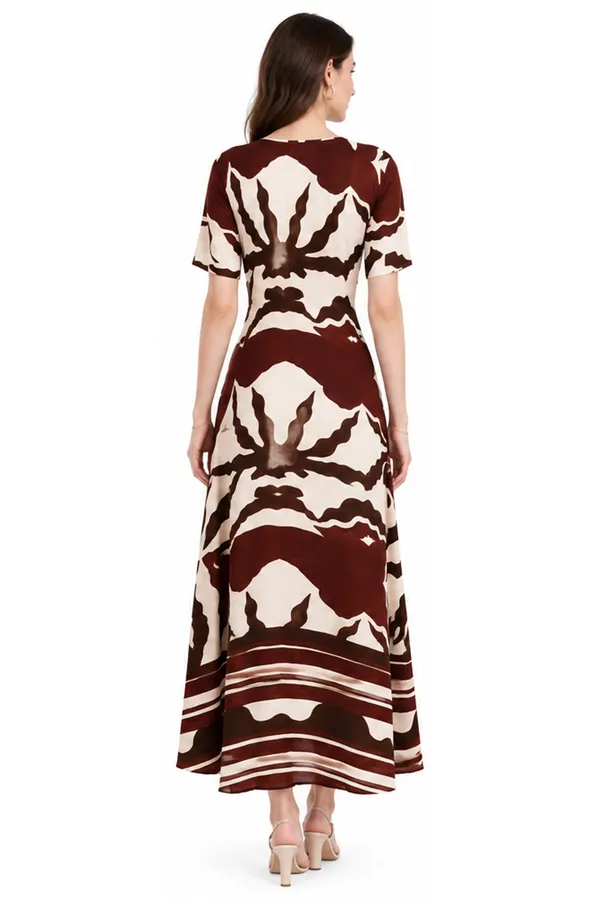 Brown_Abstract_Print_Rayon_V_Neck_Maxi_Dress_For_Women
