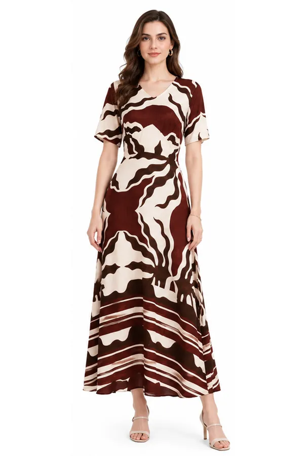 Brown_Abstract_Print_Rayon_V_Neck_Maxi_Dress_For_Women