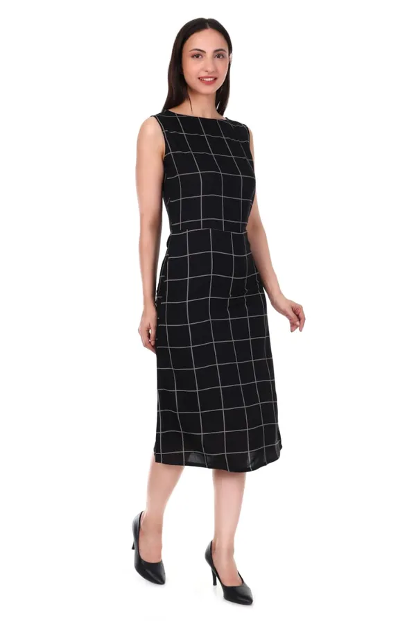 Black_Windowpane_Check_Rayon_Sleeveless_Midi_Dress_For_Women