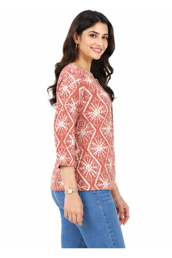 Brown_Geometric_Print_Rayon_Round_Neck_Top_For_Women