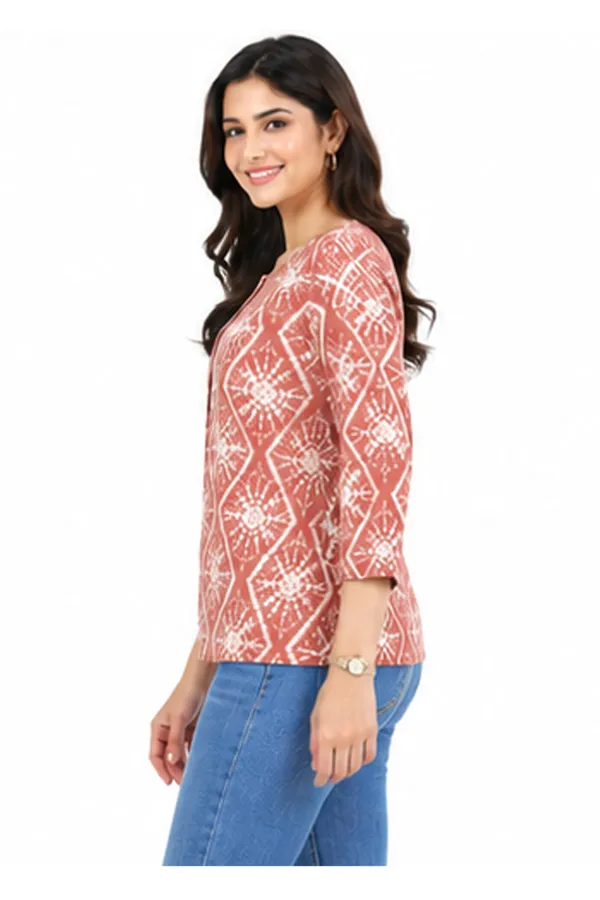 Brown_Geometric_Print_Rayon_Round_Neck_Top_For_Women