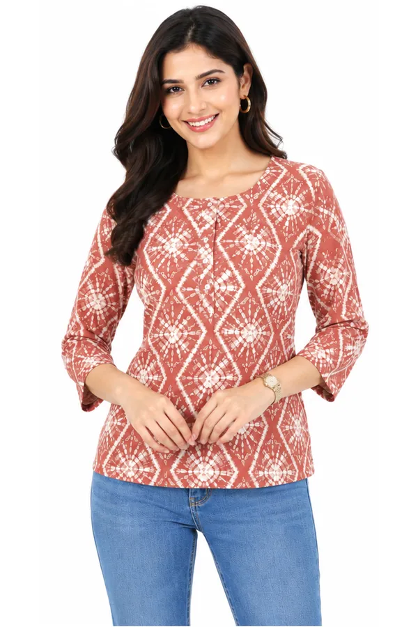 Brown_Geometric_Print_Rayon_Round_Neck_Top_For_Women