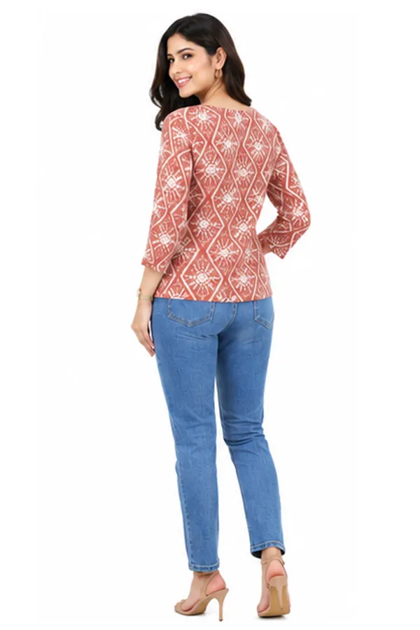 Brown_Geometric_Print_Rayon_Round_Neck_Top_For_Women