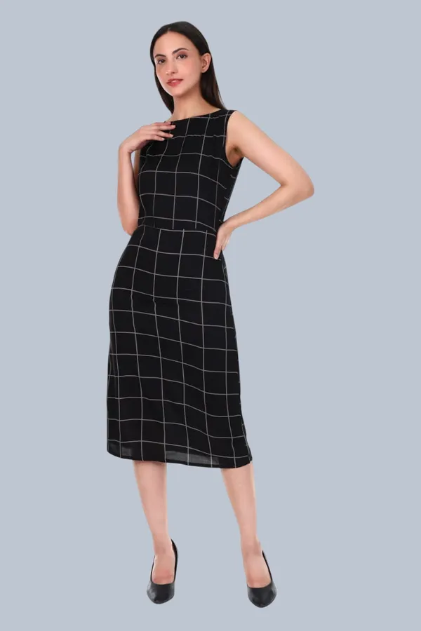 Black_Windowpane_Check_Rayon_Sleeveless_Midi_Dress_For_Women