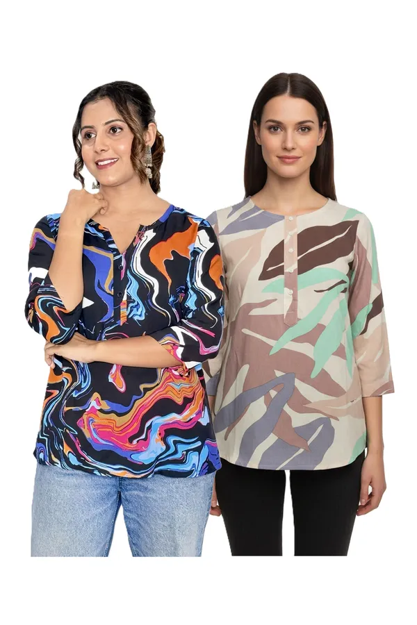 ONICAMINT_Women's_Abstract_Printed_Casual_Tunic_Top_|_3/4_Sleeves_|_Soft_&_Comfortable_Regular_Fit_Top