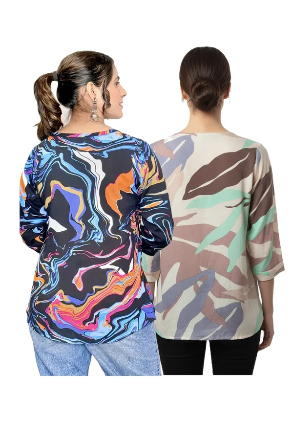 ONICAMINT_Women's_Abstract_Printed_Casual_Tunic_Top_|_3/4_Sleeves_|_Soft_&_Comfortable_Regular_Fit_Top