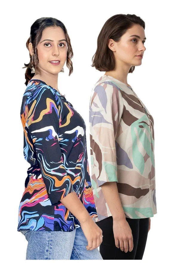ONICAMINT_Women's_Abstract_Printed_Casual_Tunic_Top_|_3/4_Sleeves_|_Soft_&_Comfortable_Regular_Fit_Top