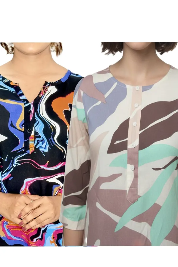 ONICAMINT_Women's_Abstract_Printed_Casual_Tunic_Top_|_3/4_Sleeves_|_Soft_&_Comfortable_Regular_Fit_Top