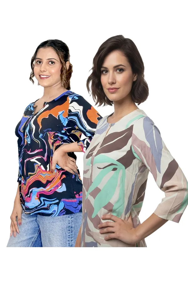 ONICAMINT_Women's_Abstract_Printed_Casual_Tunic_Top_|_3/4_Sleeves_|_Soft_&_Comfortable_Regular_Fit_Top