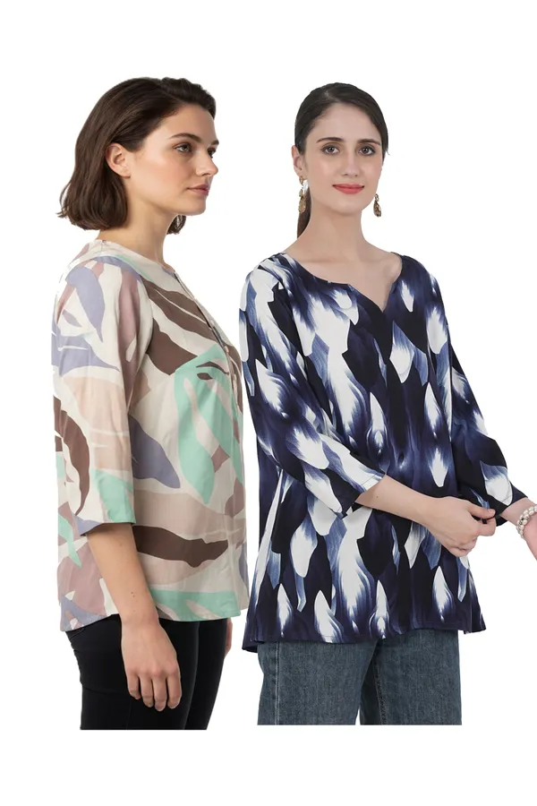 ONICAMINT_Women's_Abstract_Printed_Casual_Tunic_Top_|_V-Neck_|_3/4_Bell_Sleeves_|_Soft_&_Comfortable_Relaxed_Fit