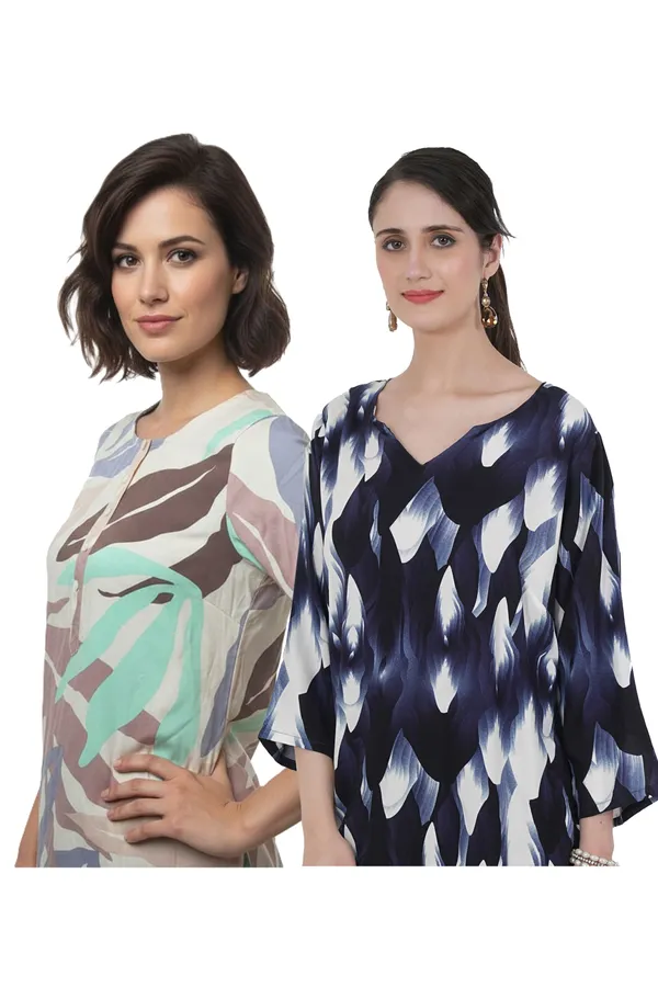 ONICAMINT_Women's_Abstract_Printed_Casual_Tunic_Top_|_V-Neck_|_3/4_Bell_Sleeves_|_Soft_&_Comfortable_Relaxed_Fit