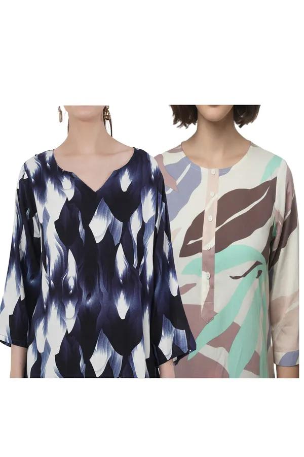 ONICAMINT_Women's_Abstract_Printed_Casual_Tunic_Top_|_V-Neck_|_3/4_Bell_Sleeves_|_Soft_&_Comfortable_Relaxed_Fit