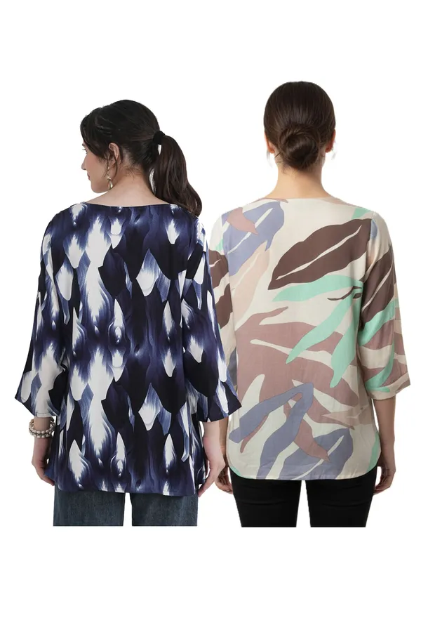ONICAMINT_Women's_Abstract_Printed_Casual_Tunic_Top_|_V-Neck_|_3/4_Bell_Sleeves_|_Soft_&_Comfortable_Relaxed_Fit