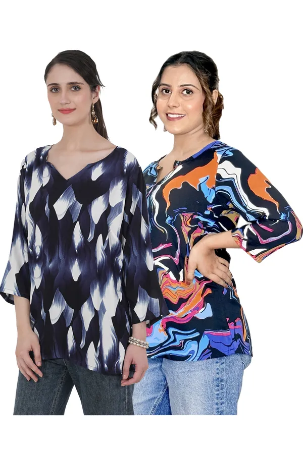 ONICAMINT_Women's_Premium_Printed_Casual_Top_|_Stylish_3/4_Sleeve_Tunic_|_Soft_&_Comfortable_Everyday_Wear