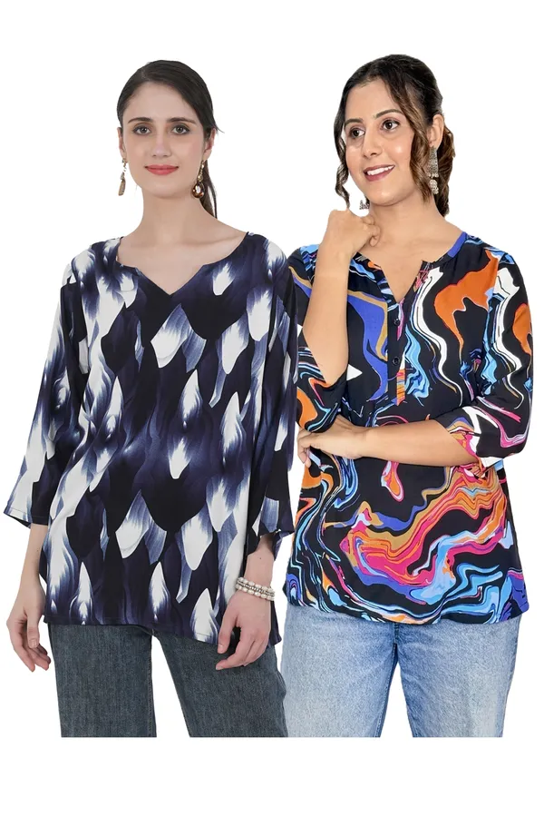 ONICAMINT_Women's_Premium_Printed_Casual_Top_|_Stylish_3/4_Sleeve_Tunic_|_Soft_&_Comfortable_Everyday_Wear