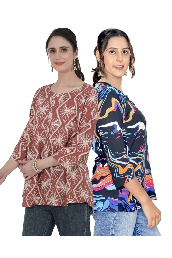 ONICAMINT_Women's_Printed_Casual_Tunic_Top_|_Round_Neck_|_3/4_Bell_Sleeves_|_Soft_&_Comfortable_Regular_Fit