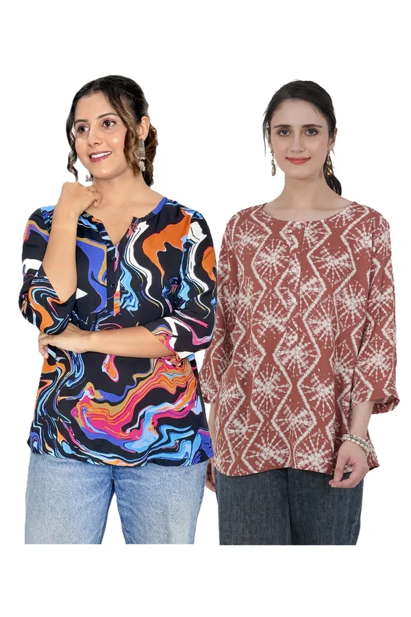 ONICAMINT_Women's_Printed_Casual_Tunic_Top_|_Round_Neck_|_3/4_Bell_Sleeves_|_Soft_&_Comfortable_Regular_Fit