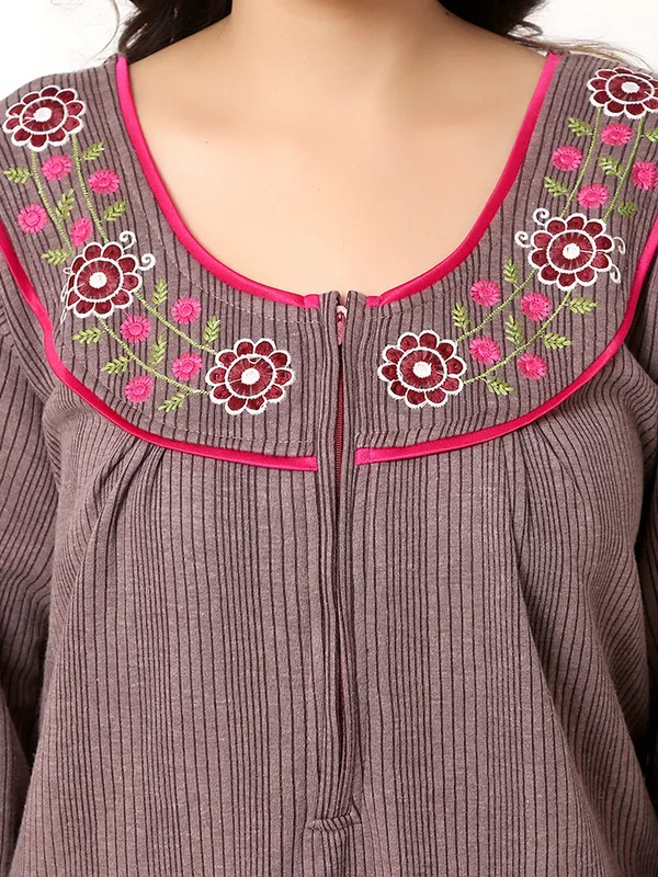 Premium_Warm_Winter_Thermal_Nighty_with_Elegant_Neck_Embroidery_&_Front_Zipper_for_Women