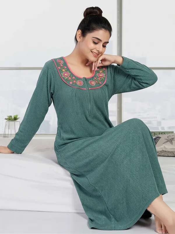 Premium_Warm_Winter_Thermal_Nighty_with_Elegant_Neck_Embroidery_&_Front_Zipper_for_Women