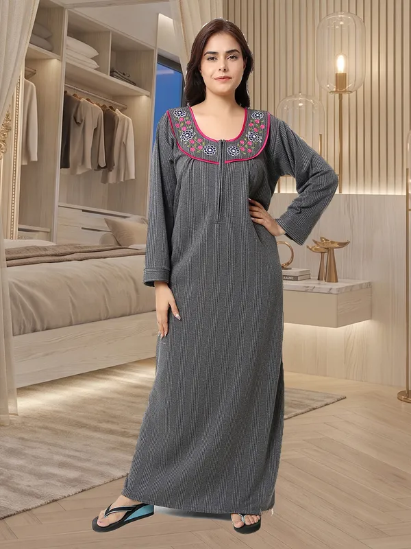 Premium_Warm_Winter_Thermal_Nighty_with_Elegant_Neck_Embroidery_&_Front_Zipper_for_Women