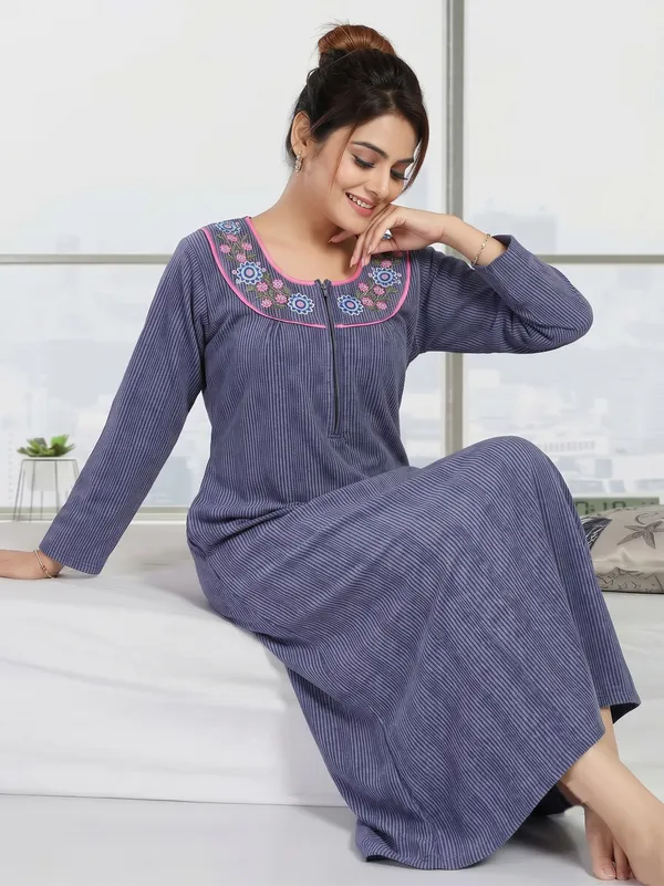 Premium_Warm_Winter_Thermal_Nighty_with_Elegant_Neck_Embroidery_&_Front_Zipper_for_Women