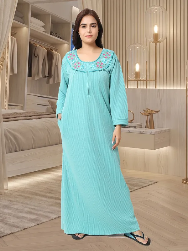 Premium_Warm_Winter_Thermal_Nighty_with_Elegant_Neck_Embroidery_&_Front_Zipper_for_Women