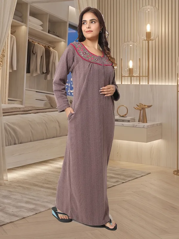 Premium_Warm_Winter_Thermal_Nighty_with_Elegant_Neck_Embroidery_&_Front_Zipper_for_Women