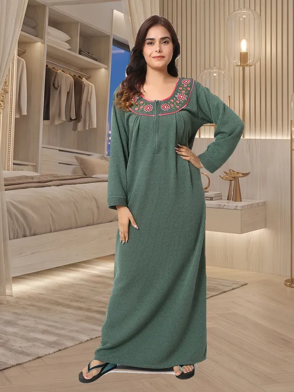 Premium_Warm_Winter_Thermal_Nighty_with_Elegant_Neck_Embroidery_&_Front_Zipper_for_Women