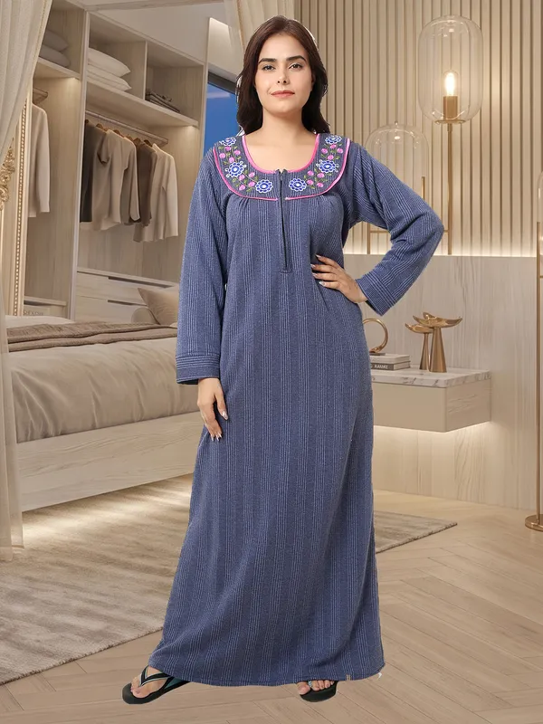 Premium_Warm_Winter_Thermal_Nighty_with_Elegant_Neck_Embroidery_&_Front_Zipper_for_Women