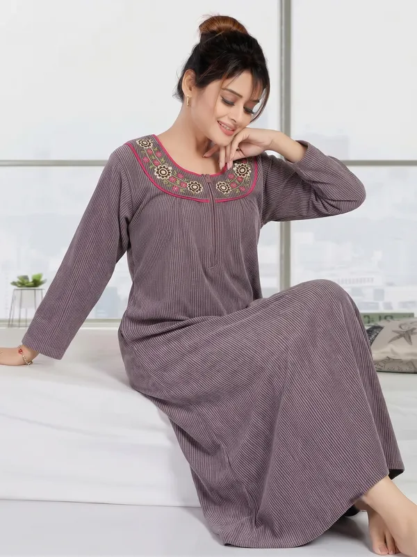 Premium_Warm_Winter_Thermal_Nighty_with_Elegant_Neck_Embroidery_&_Front_Zipper_for_Women