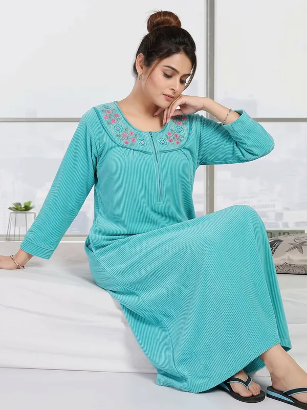 Premium_Warm_Winter_Thermal_Nighty_with_Elegant_Neck_Embroidery_&_Front_Zipper_for_Women