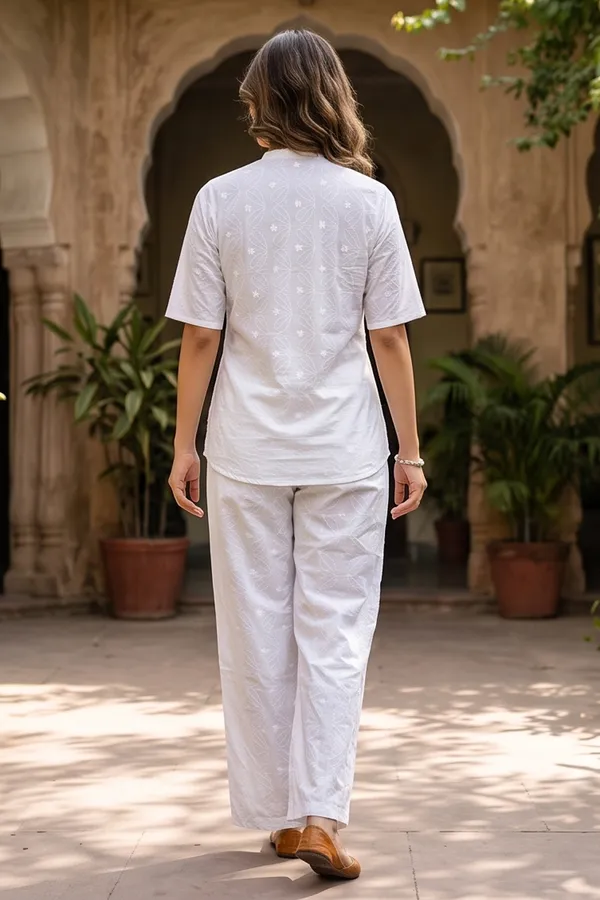 Pure_White_Chikankari_Cotton_Co-Ord_Set_|_Short_Kurti_with_Straight_Pants