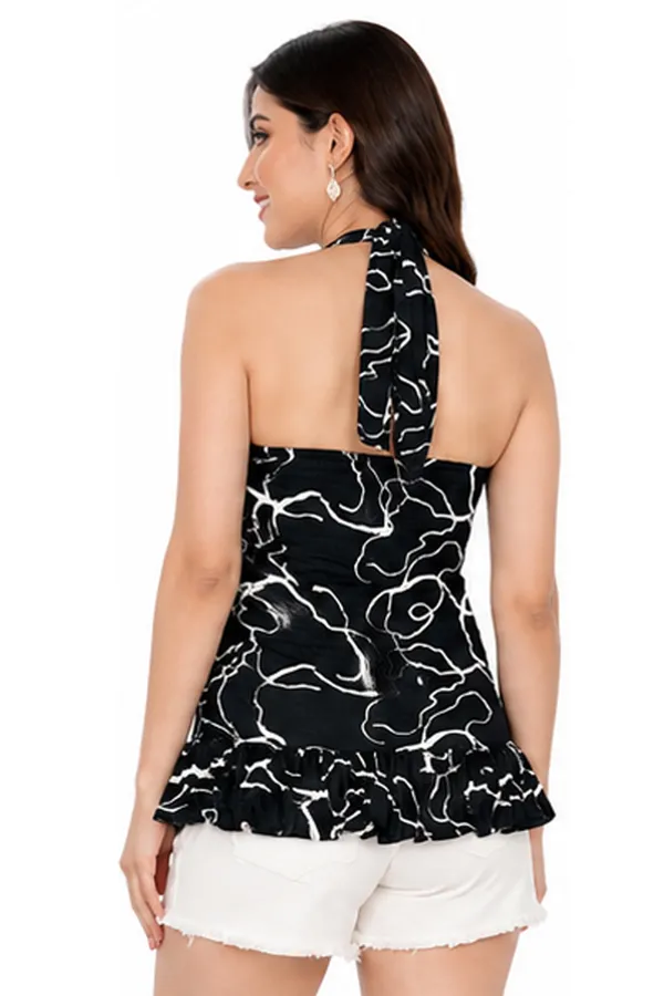 Women’s_Abstract_Printed_Halter_Neck_Ruffle_Hem_Sleeveless_Peplum_Top_–_Black_&_White
