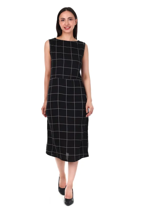 Black_Windowpane_Check_Rayon_Sleeveless_Midi_Dress_For_Women