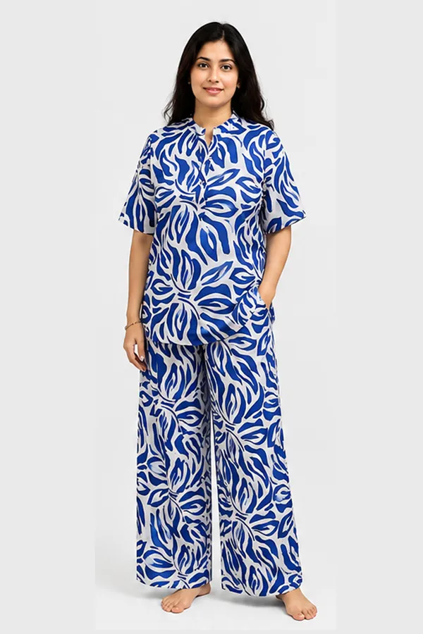 Women_Blue_&_White_Abstract_Floral_Printed_Rayon_Co-Ord_Set