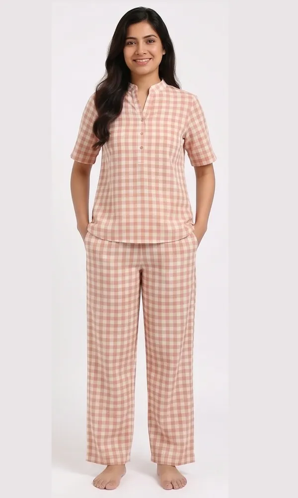 Women_Pastel_Check_Cotton_Seersucker_Co-Ord_Set_–_Dusty_Peach