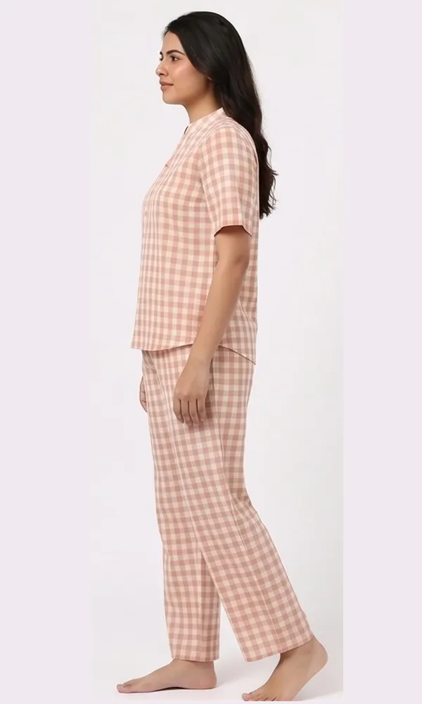 Women_Pastel_Check_Cotton_Seersucker_Co-Ord_Set_–_Dusty_Peach