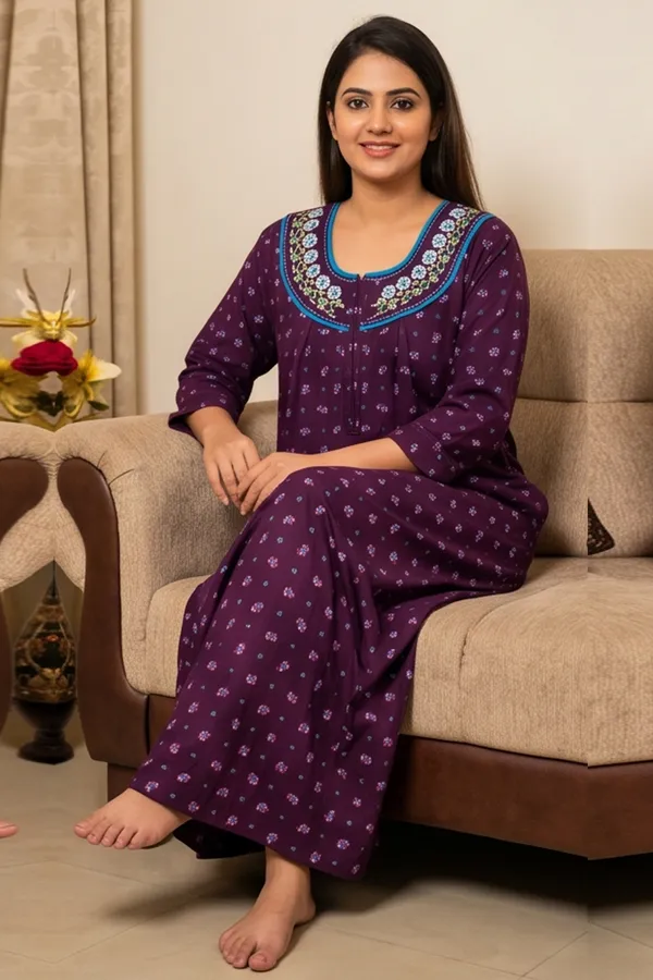 Women_Soft_Fleece_Woolen_Winter_Nighty_-_Floral_Printed_Warm_Maxi_Nightgown_with_Embroidered_Neck_&_Front_Zip