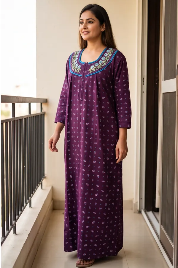 Women_Soft_Fleece_Woolen_Winter_Nighty_-_Floral_Printed_Warm_Maxi_Nightgown_with_Embroidered_Neck_&_Front_Zip