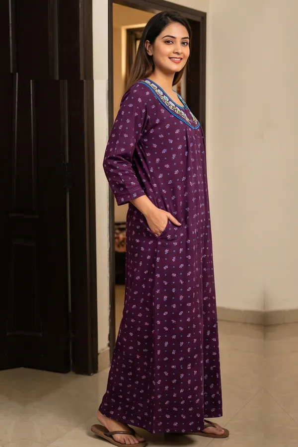 Women_Soft_Fleece_Woolen_Winter_Nighty_-_Floral_Printed_Warm_Maxi_Nightgown_with_Embroidered_Neck_&_Front_Zip