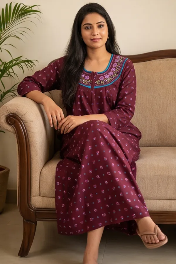 Women_Soft_Fleece_Woolen_Winter_Nighty_-_Floral_Printed_Warm_Maxi_Nightgown_with_Embroidered_Neck_&_Front_Zip