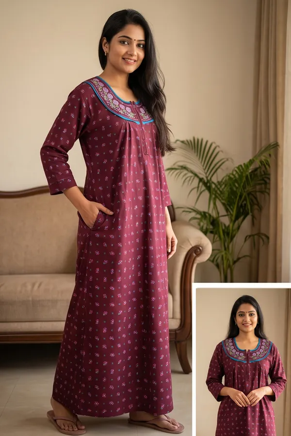 Women_Soft_Fleece_Woolen_Winter_Nighty_-_Floral_Printed_Warm_Maxi_Nightgown_with_Embroidered_Neck_&_Front_Zip