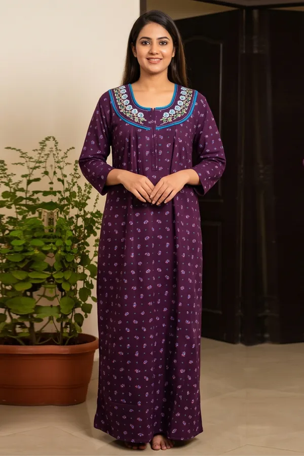 Women_Soft_Fleece_Woolen_Winter_Nighty_-_Floral_Printed_Warm_Maxi_Nightgown_with_Embroidered_Neck_&_Front_Zip